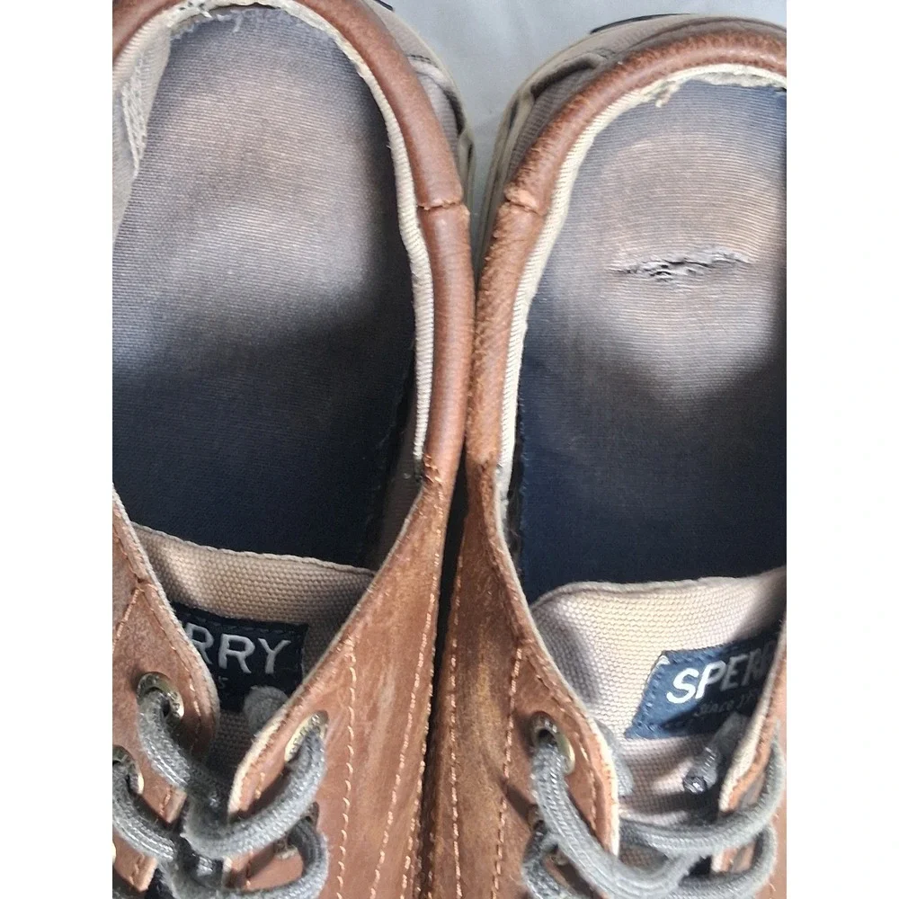 Sperry Top-Sider Bahama II Mens 10.5 Boat Shoes Tan Brown Canvas Leather STS1986